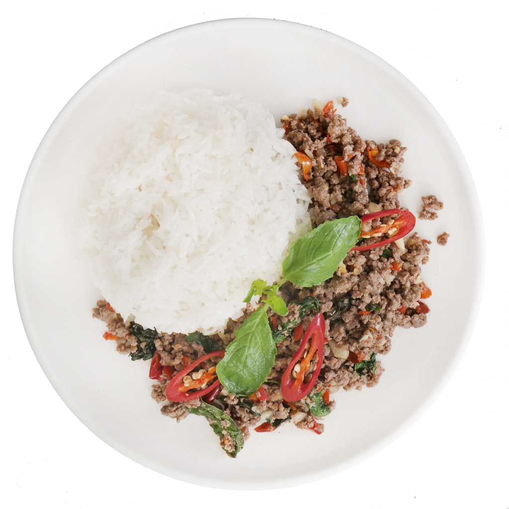 ข้าวกะเพราเนื้อออสเตรเลียสับ